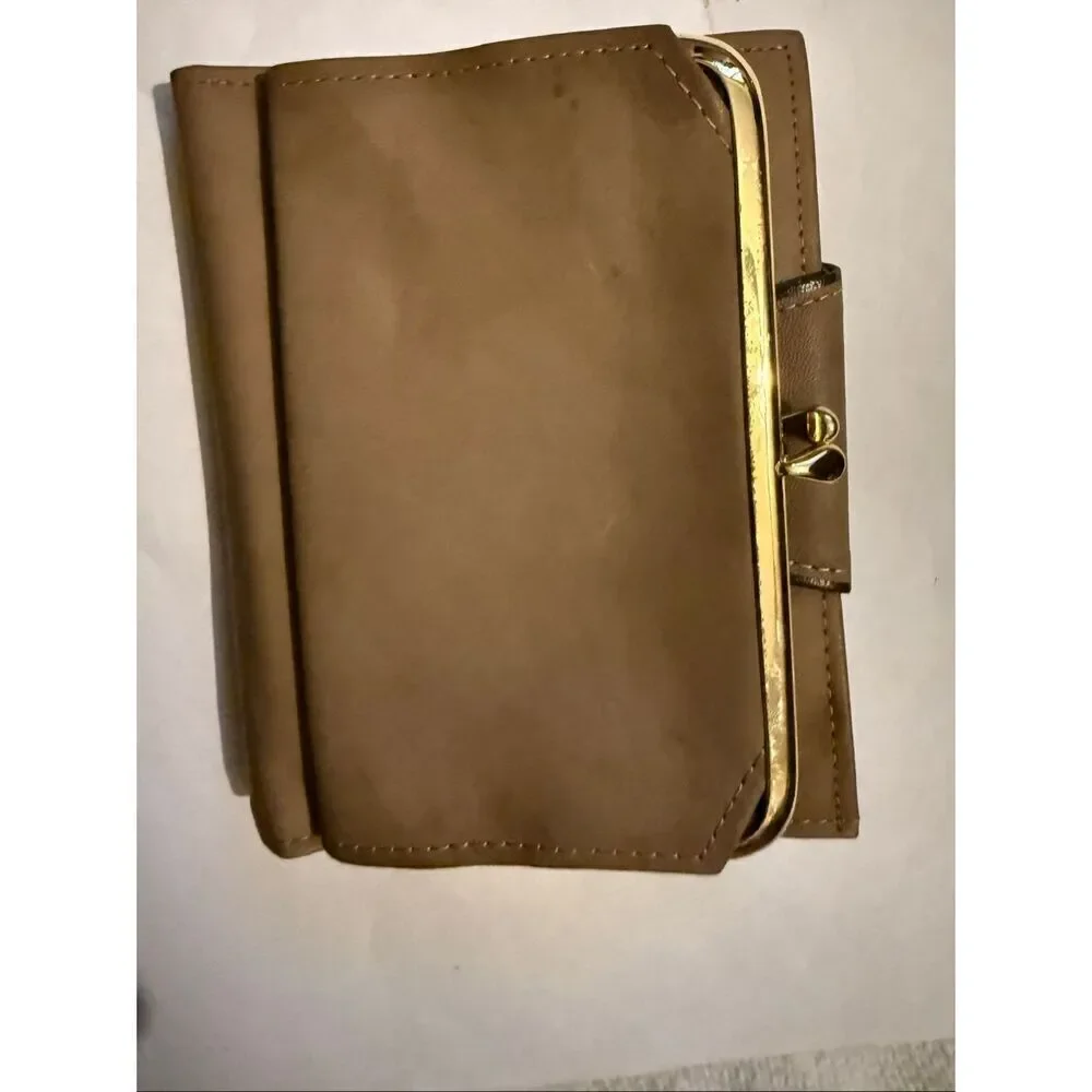 Vintage Rolfs Women's Cowhide Leather Tooled Kisslock Bifold Wallet Tan NWOT
